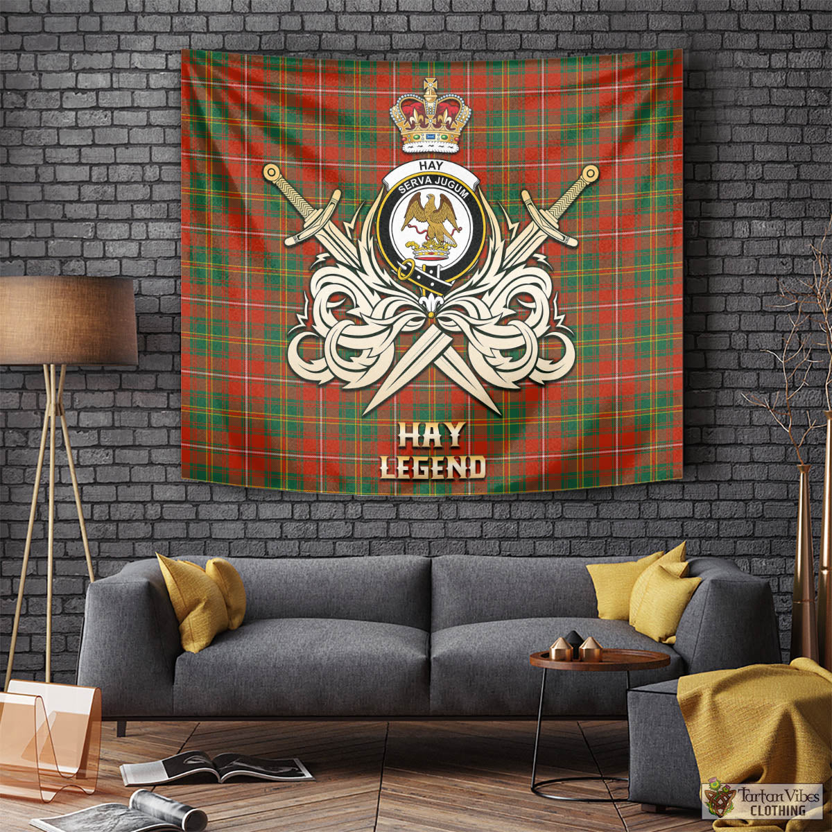 Tartan Vibes Clothing Hay Ancient Tartan Tapestry with Clan Crest and the Golden Sword of Courageous Legacy