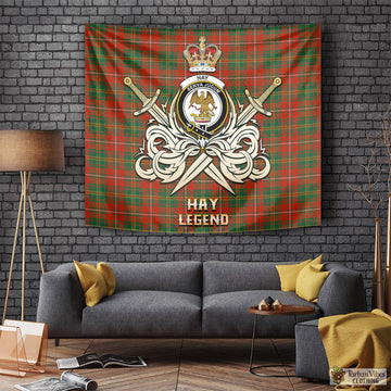 Hay Ancient Tartan Tapestry with Clan Crest and the Golden Sword of Courageous Legacy