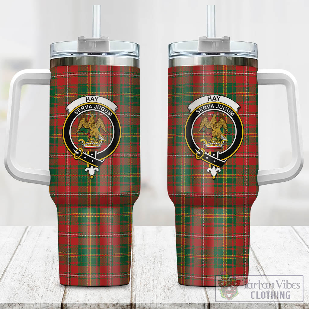 Tartan Vibes Clothing Hay Ancient Tartan and Family Crest Tumbler with Handle