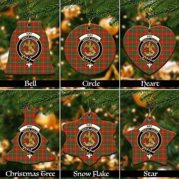 Hay Ancient Tartan Christmas Ceramic Ornaments with Family Crest