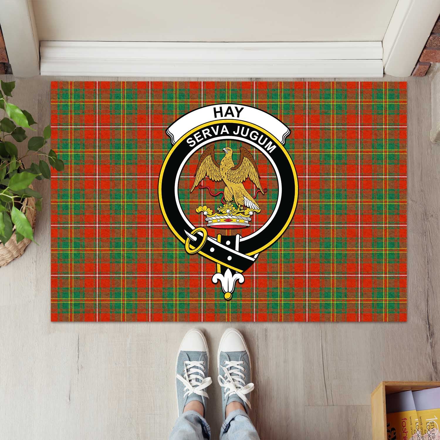 Hay Ancient Tartan Door Mat with Family Crest - Tartanvibesclothing