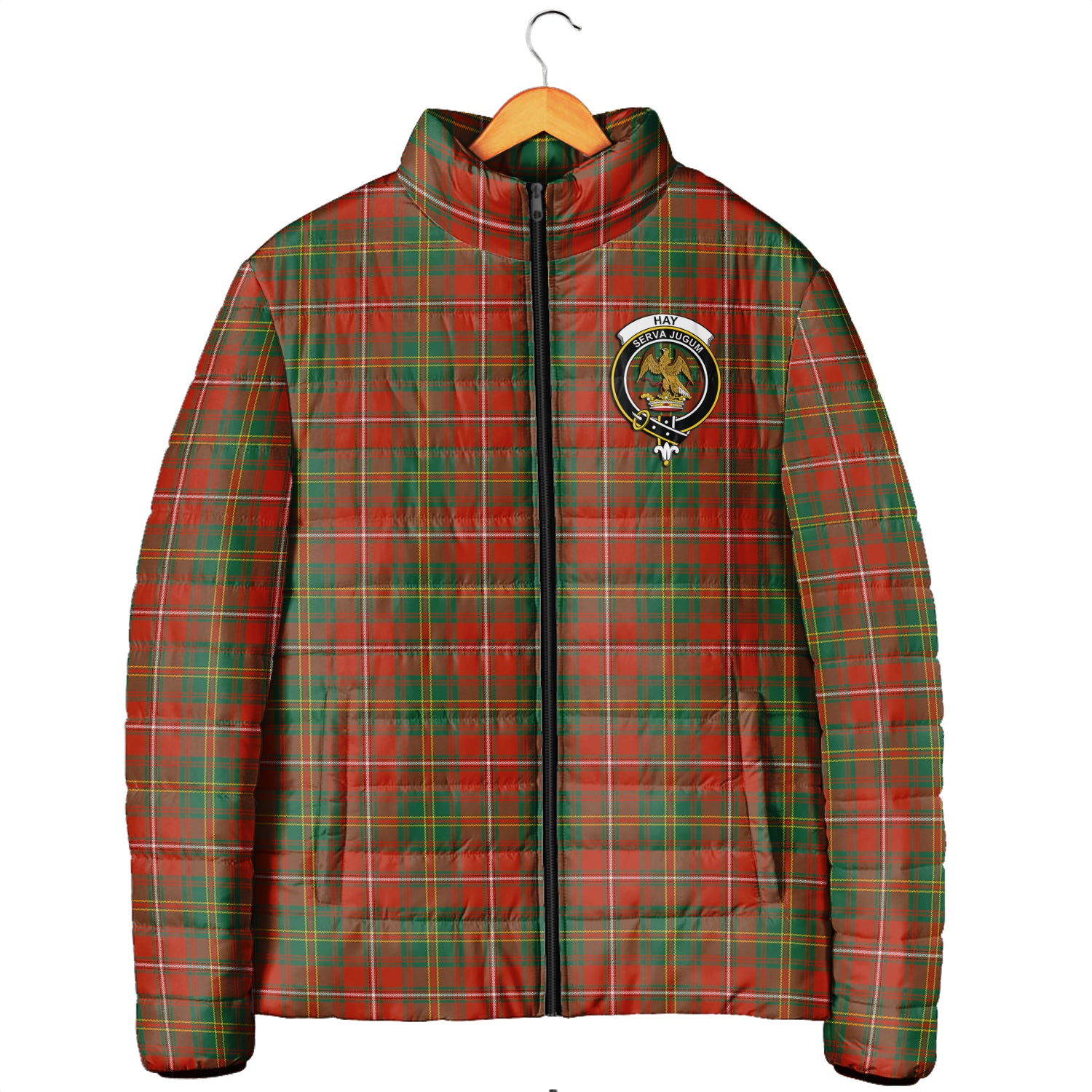 Hay Ancient Tartan Padded Jacket with Family Crest Men's Padded Jacket - Tartan Vibes Clothing