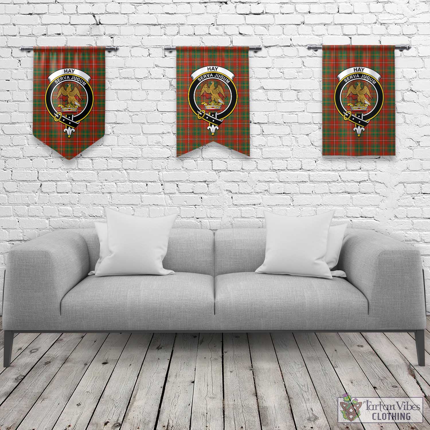 Tartan Vibes Clothing Hay Ancient Tartan Gonfalon, Tartan Banner with Family Crest