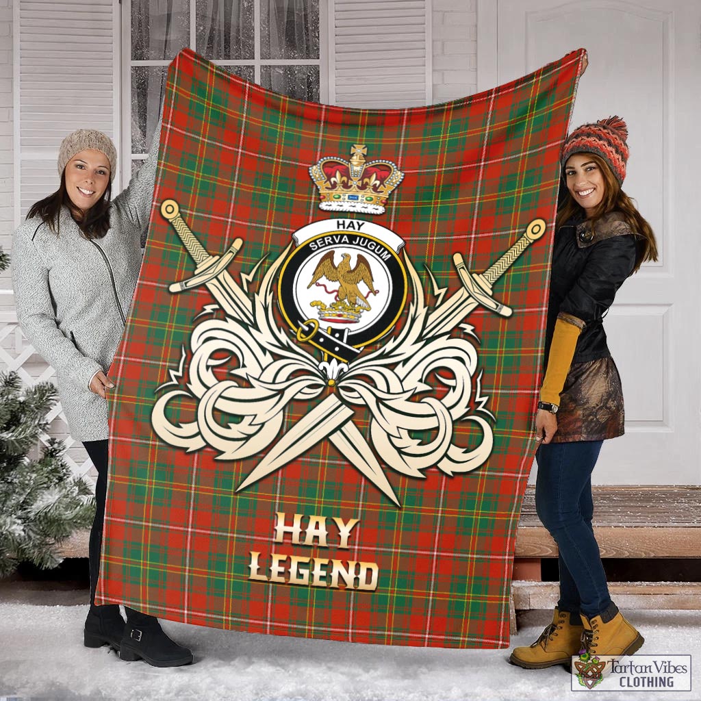 Tartan Vibes Clothing Hay Ancient Tartan Blanket with Clan Crest and the Golden Sword of Courageous Legacy