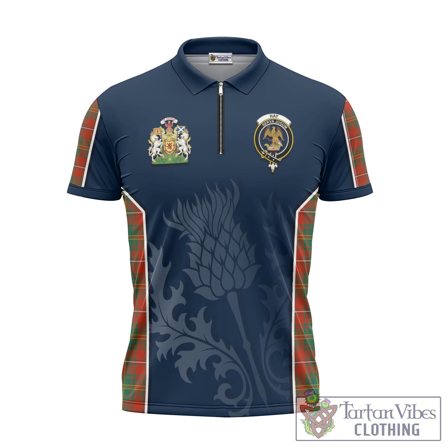 Tartan Vibes Clothing Hay Ancient Tartan Zipper Polo Shirt with Family Crest and Scottish Thistle Vibes Sport Style