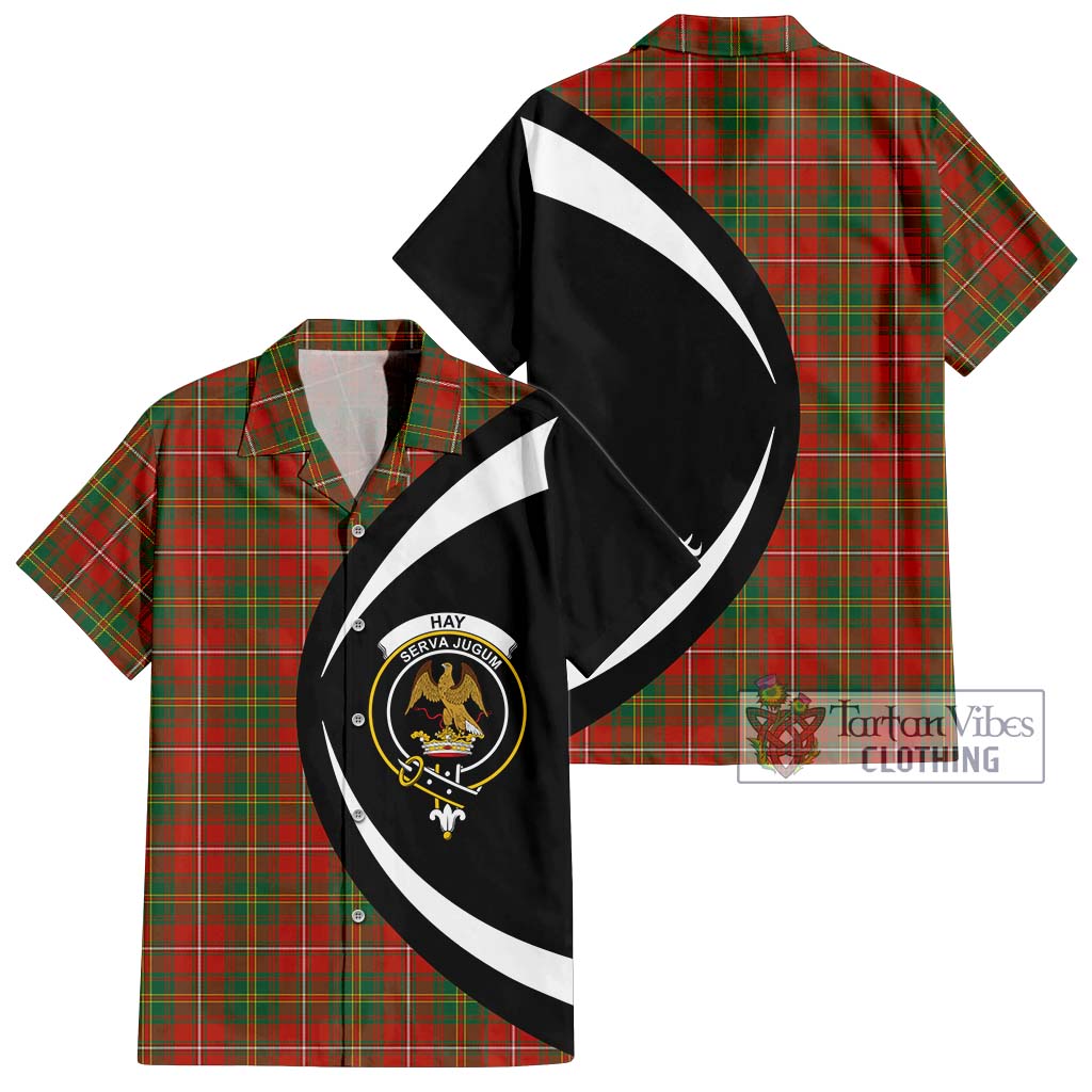 Hay Ancient Tartan Short Sleeve Button Up with Family Crest Circle Style Kid - Tartan Vibes Clothing