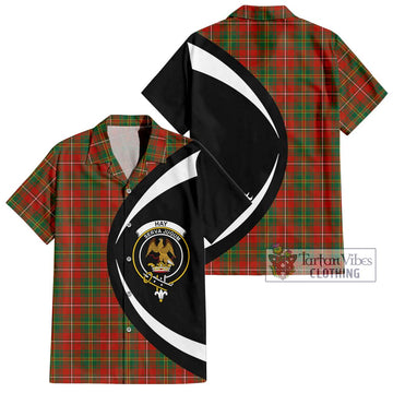 Hay Ancient Tartan Short Sleeve Button Up with Family Crest Circle Style