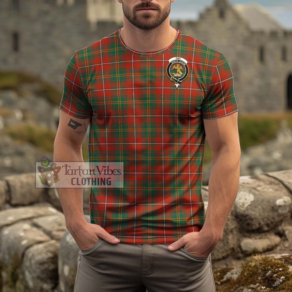 Hay Ancient Tartan Cotton T-Shirt with Family Crest Men's Shirt - Tartanvibesclothing Shop