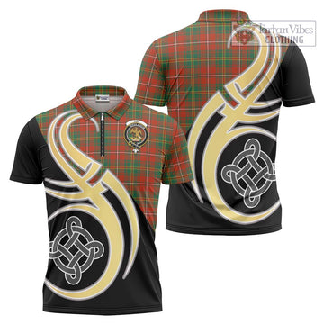 Hay Ancient Tartan Zipper Polo Shirt with Family Crest and Celtic Symbol Style