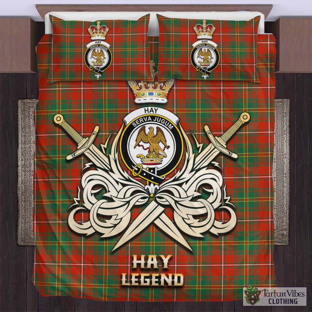 Tartan Vibes Clothing Hay Ancient Tartan Bedding Set with Clan Crest and the Golden Sword of Courageous Legacy