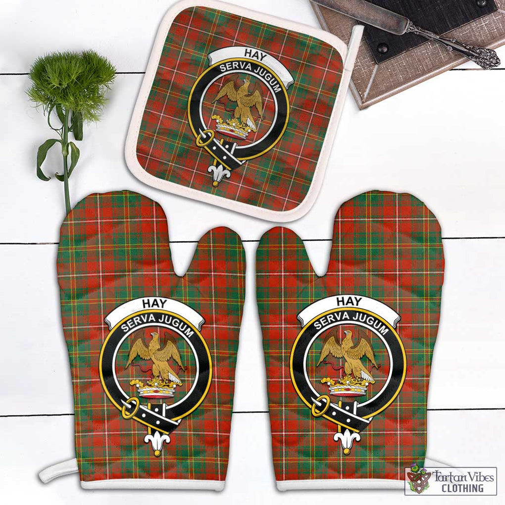 Hay Ancient Tartan Combo Oven Mitt & Pot-Holder with Family Crest Combo 1 Oven Mitt & 1 Pot-Holder White - Tartan Vibes Clothing