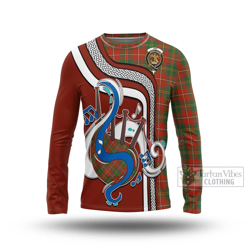 Tartan Vibes Clothing Hay Ancient Tartan Long Sleeve T-Shirt with Epic Bagpipe Style