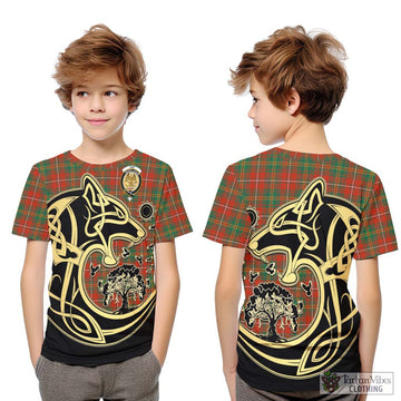 Hay Ancient Tartan Kid T-Shirt with Family Crest Celtic Wolf Style