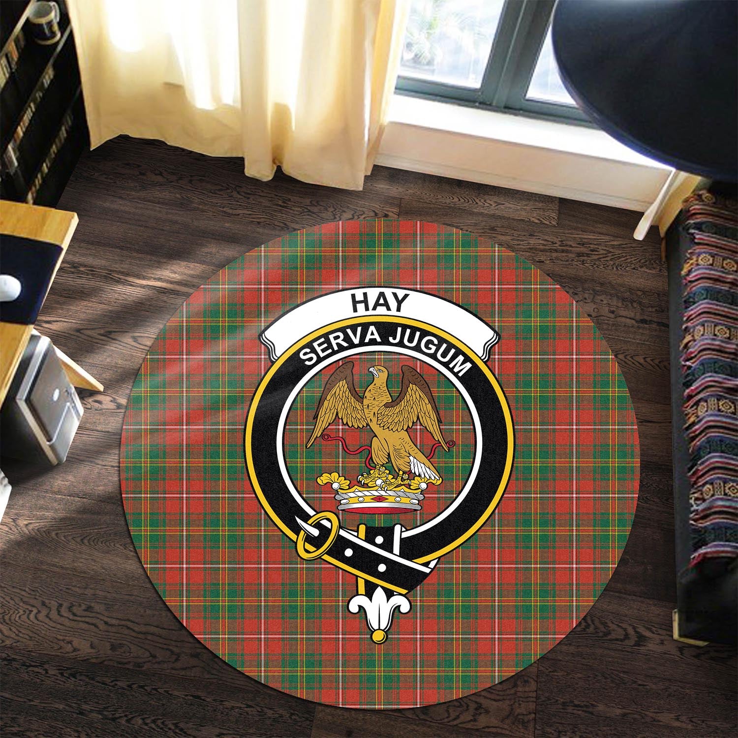 hay-ancient-tartan-round-rug-with-family-crest