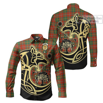 Hay Ancient Tartan Long Sleeve Button Shirt with Family Crest Celtic Wolf Style