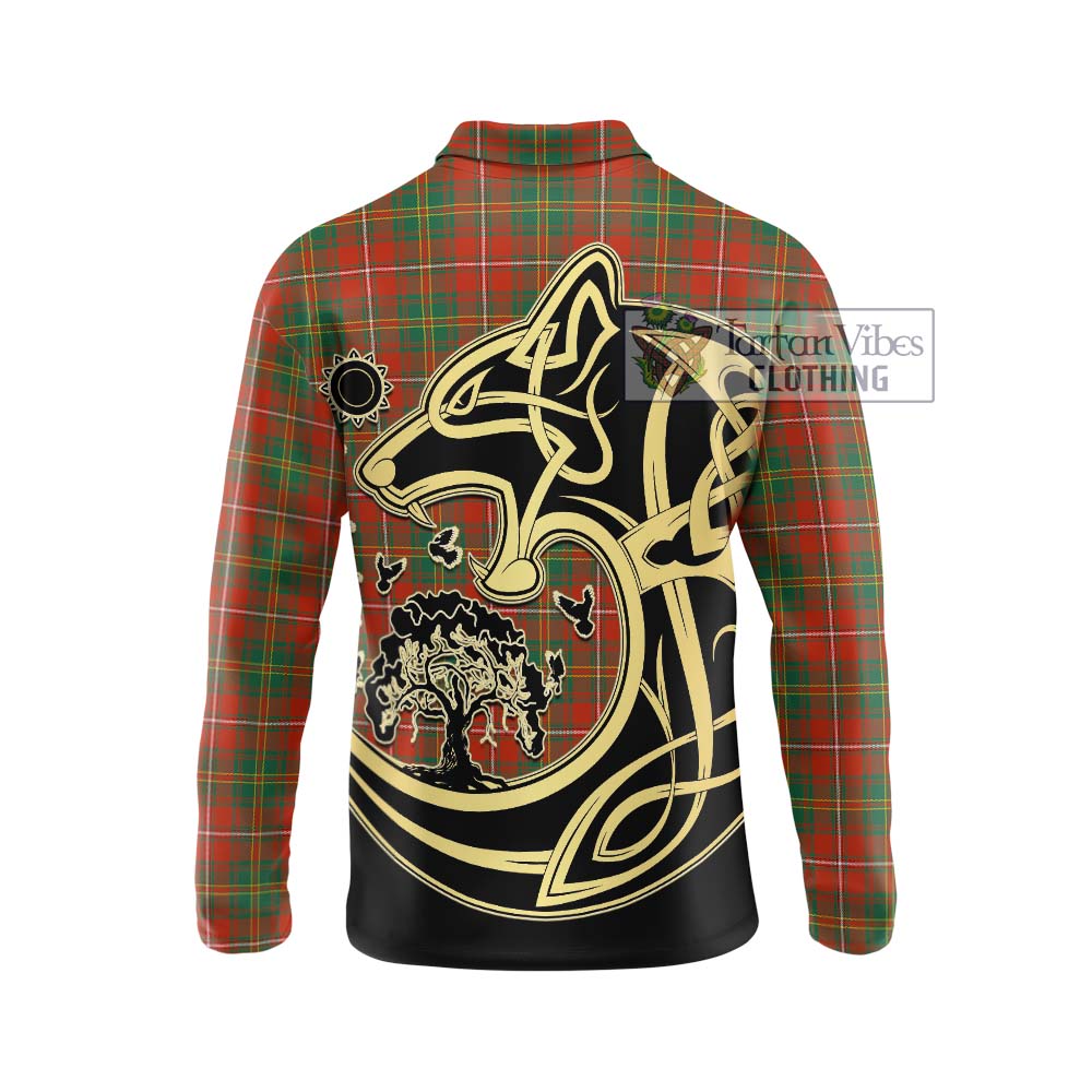 Hay Ancient Tartan Long Sleeve Polo Shirt with Family Crest Celtic Wolf Style - Tartanvibesclothing Shop