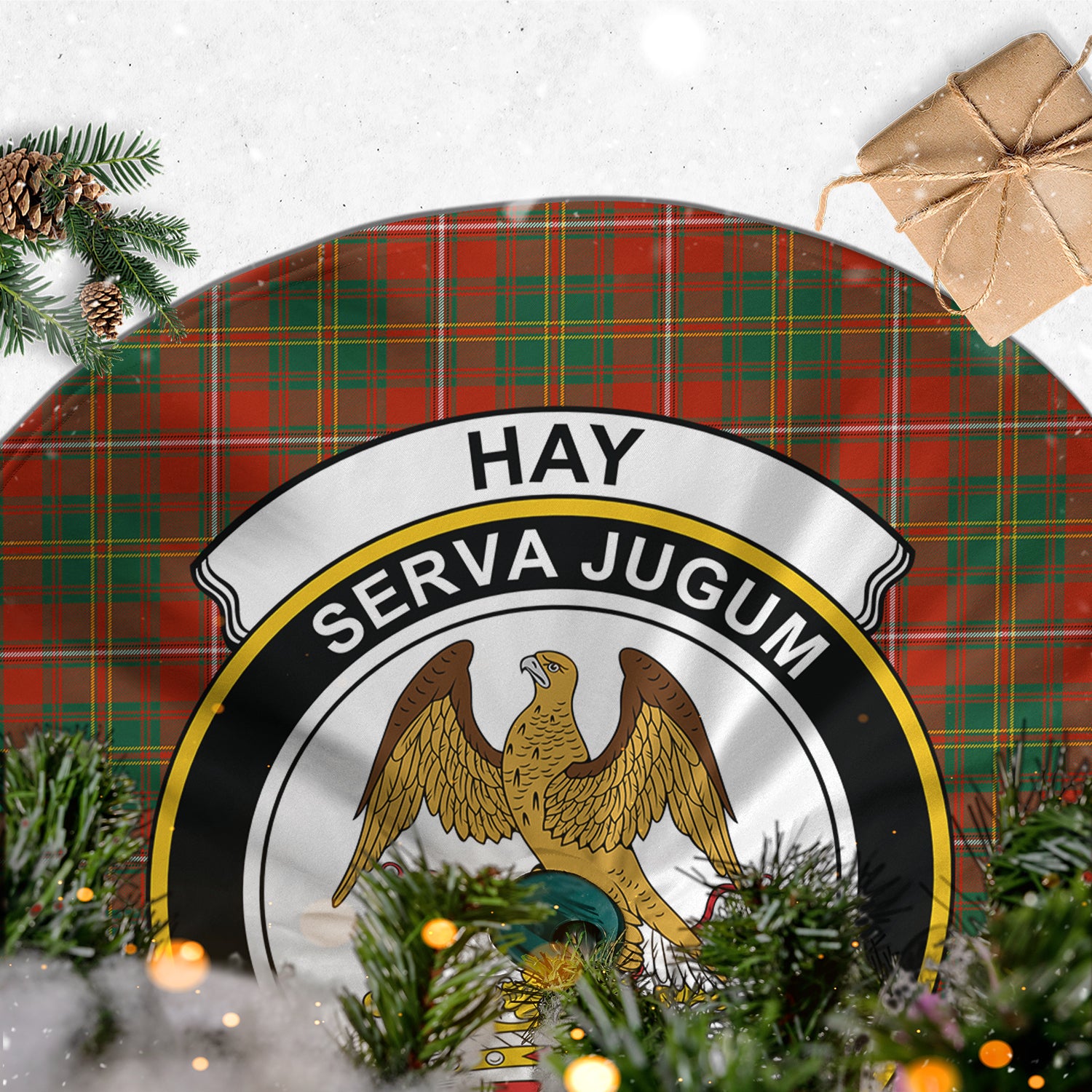 Hay Ancient Tartan Christmas Tree Skirt with Family Crest - Tartanvibesclothing