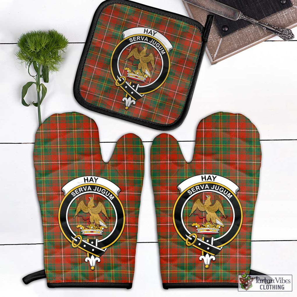 Hay Ancient Tartan Combo Oven Mitt & Pot-Holder with Family Crest Combo 1 Oven Mitt & 1 Pot-Holder Black - Tartan Vibes Clothing