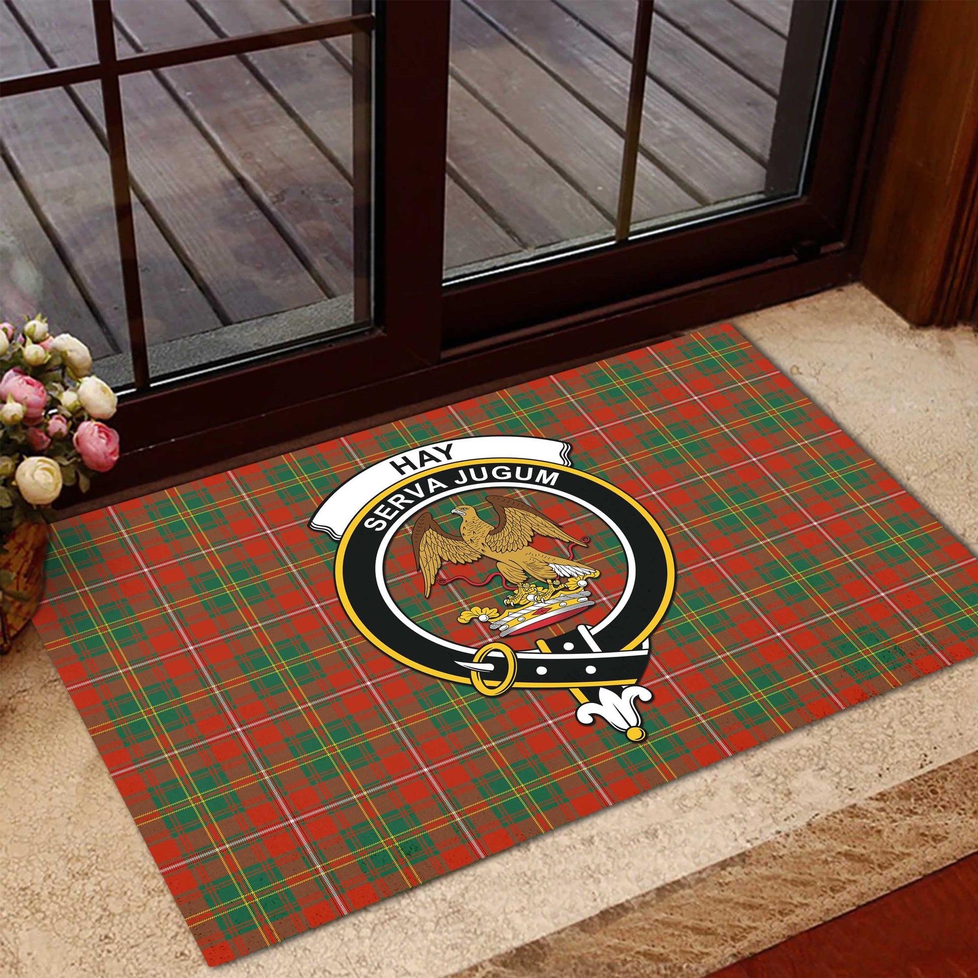 Hay Ancient Tartan Door Mat with Family Crest - Tartanvibesclothing