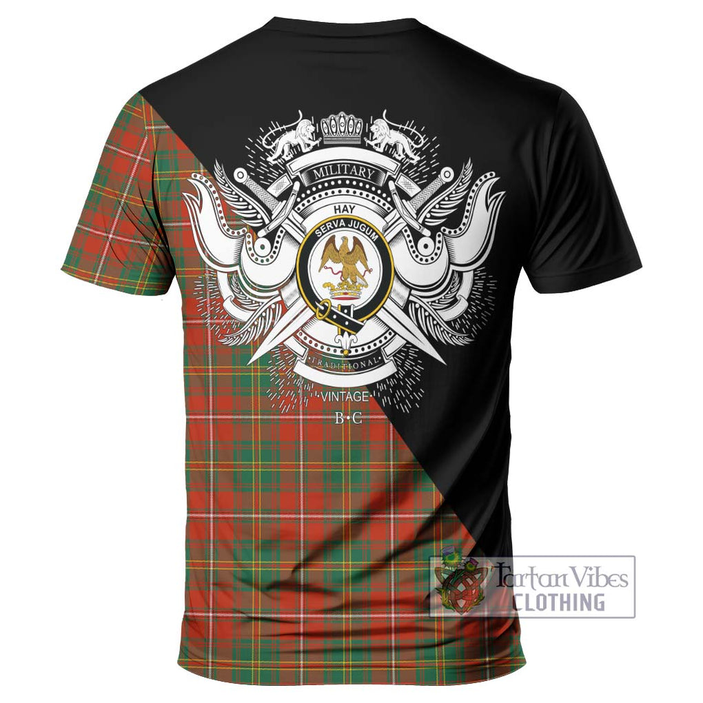 Hay Ancient Tartan T-Shirt with Family Crest and Military Logo Style - Tartanvibesclothing Shop