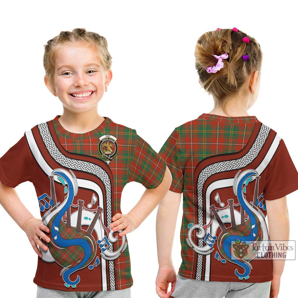 Tartan Vibes Clothing Hay Ancient Tartan Kid T-Shirt with Epic Bagpipe Style