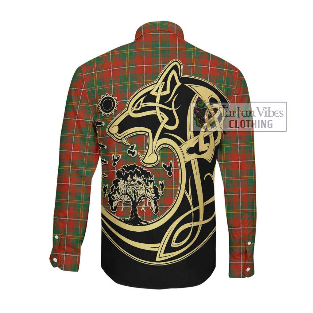 Hay Ancient Tartan Long Sleeve Button Shirt with Family Crest Celtic Wolf Style Men's Shirt - Tartan Vibes Clothing