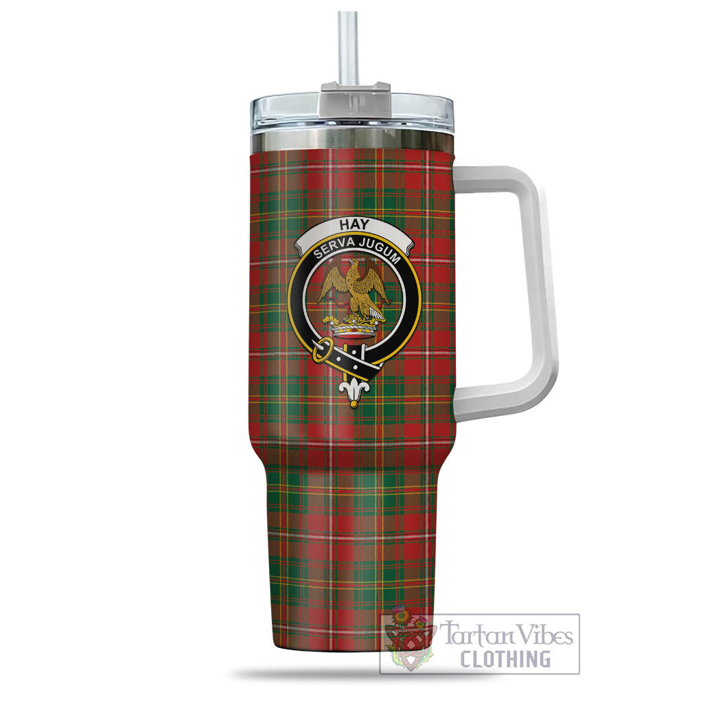 Tartan Vibes Clothing Hay Ancient Tartan and Family Crest Tumbler with Handle