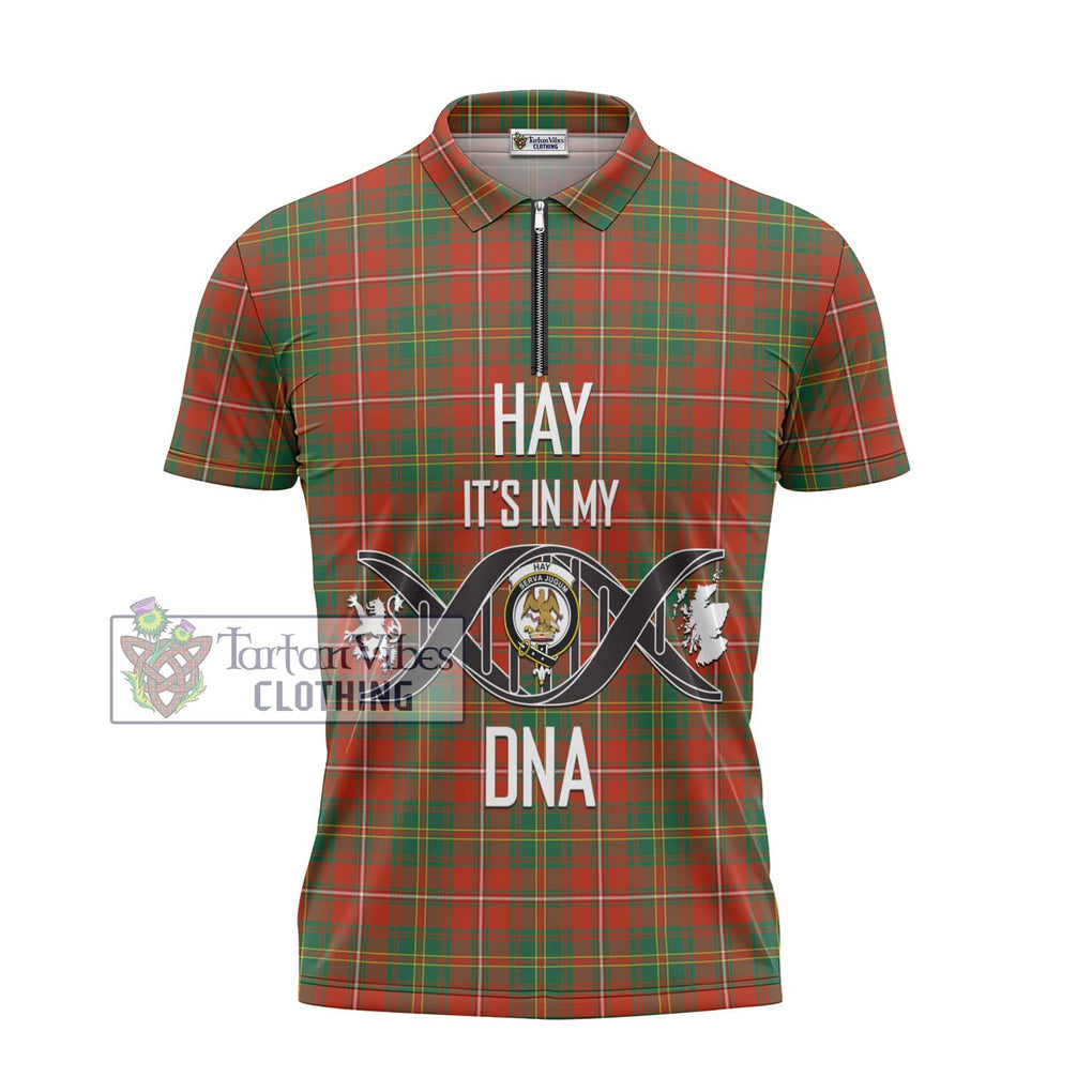 Hay Ancient Tartan Zipper Polo Shirt with Family Crest DNA In Me Style - Tartanvibesclothing Shop