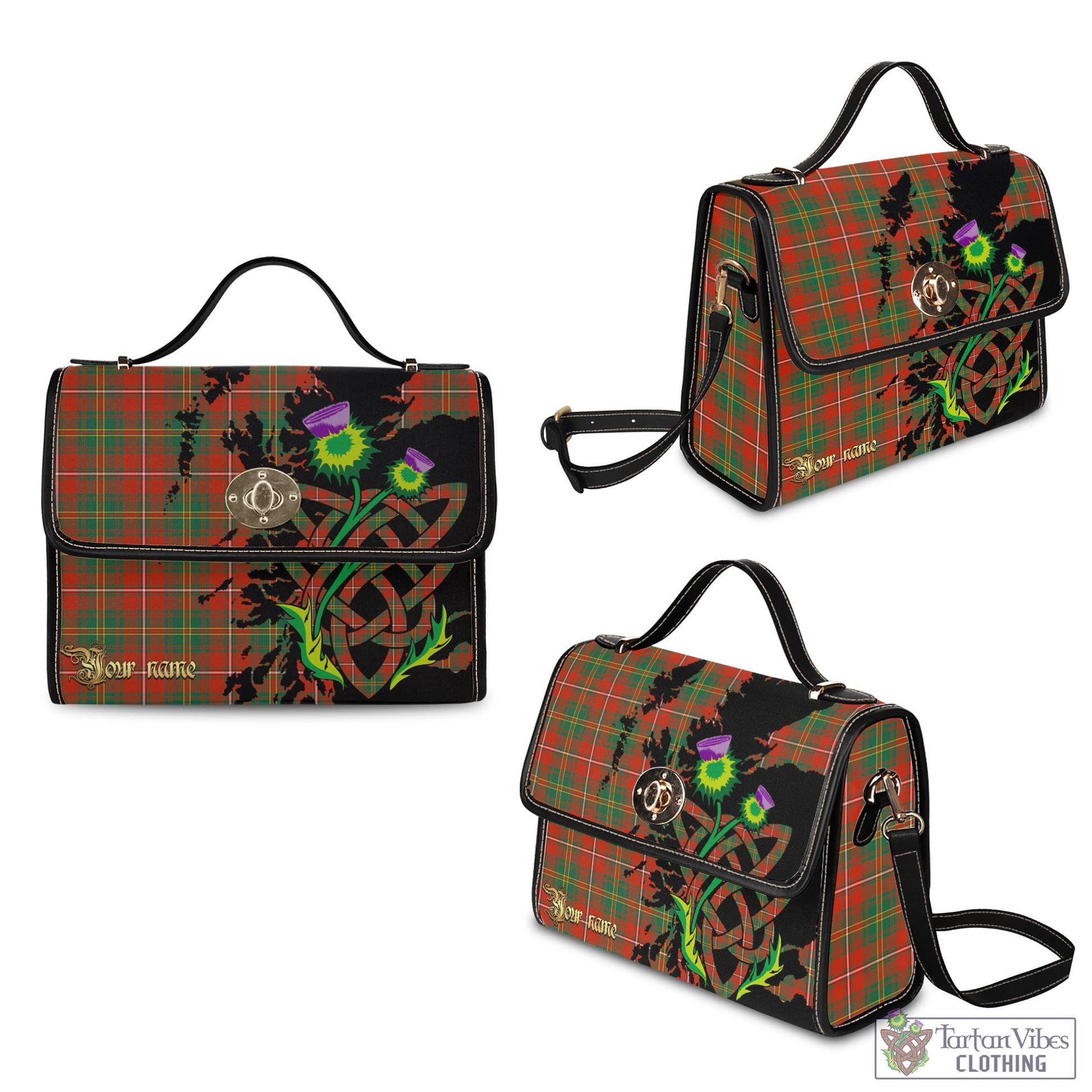 Tartan Vibes Clothing Hay Ancient Tartan Waterproof Canvas Bag with Scotland Map and Thistle Celtic Accents