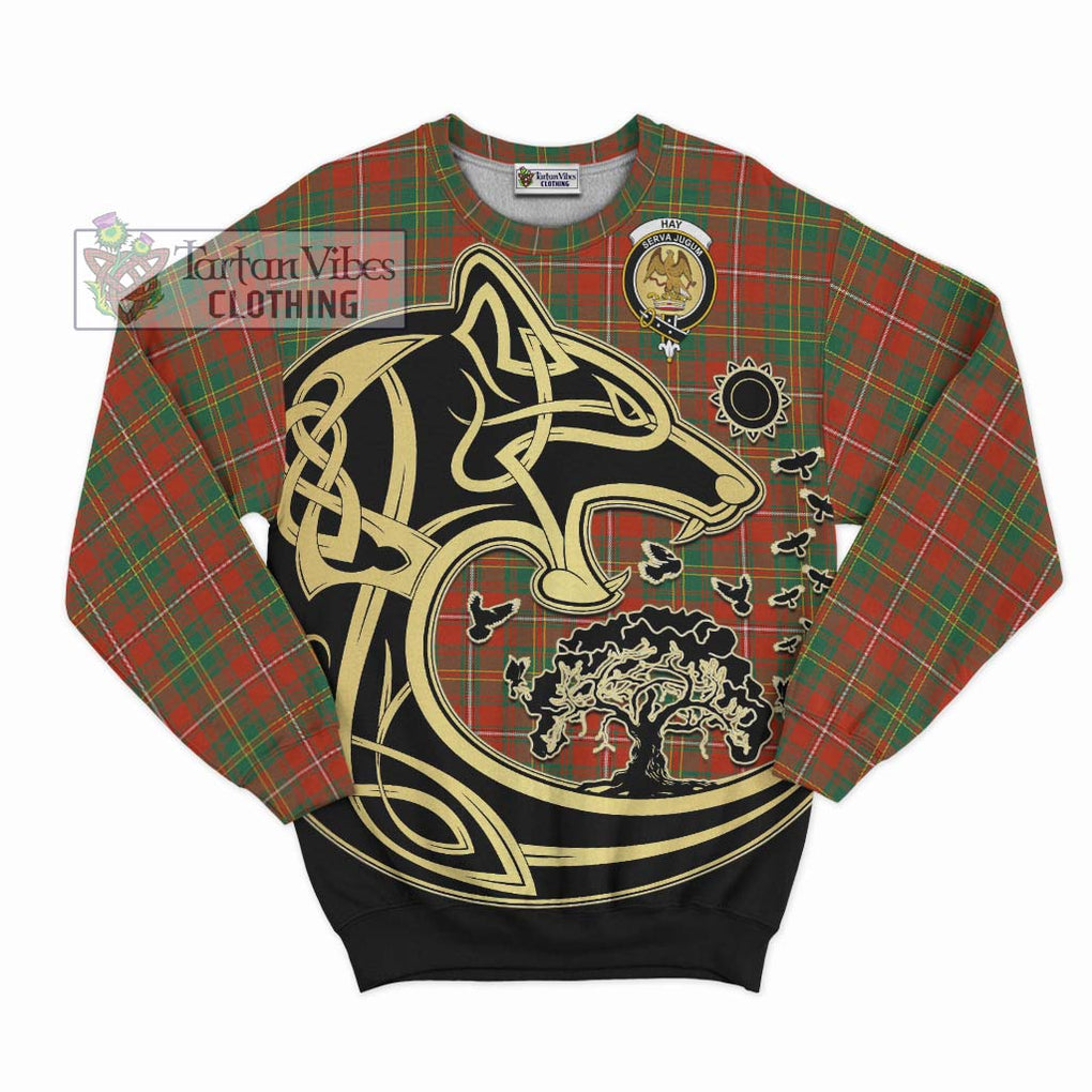 Hay Ancient Tartan Sweatshirt with Family Crest Celtic Wolf Style - Tartan Vibes Clothing