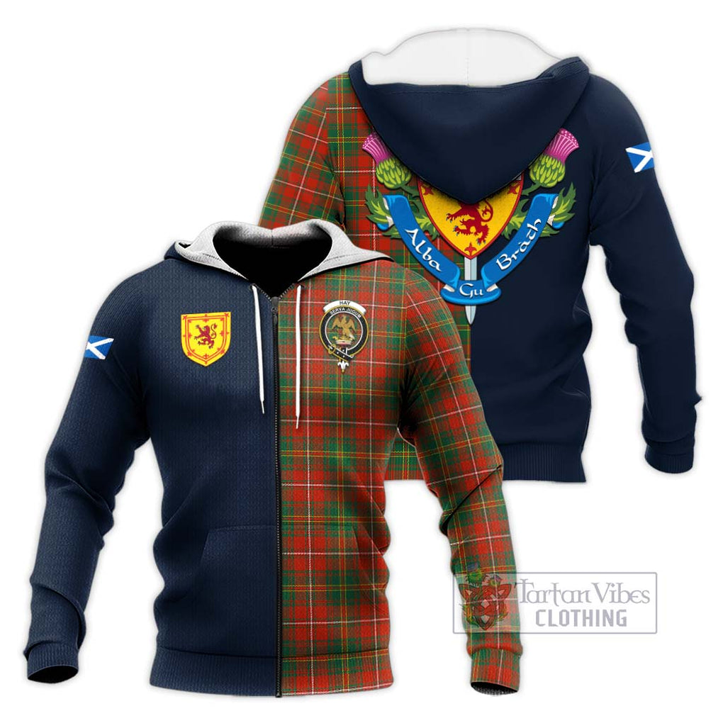 Tartan Vibes Clothing Hay Ancient Tartan Knitted Hoodie with Scottish Lion Royal Arm Half Style