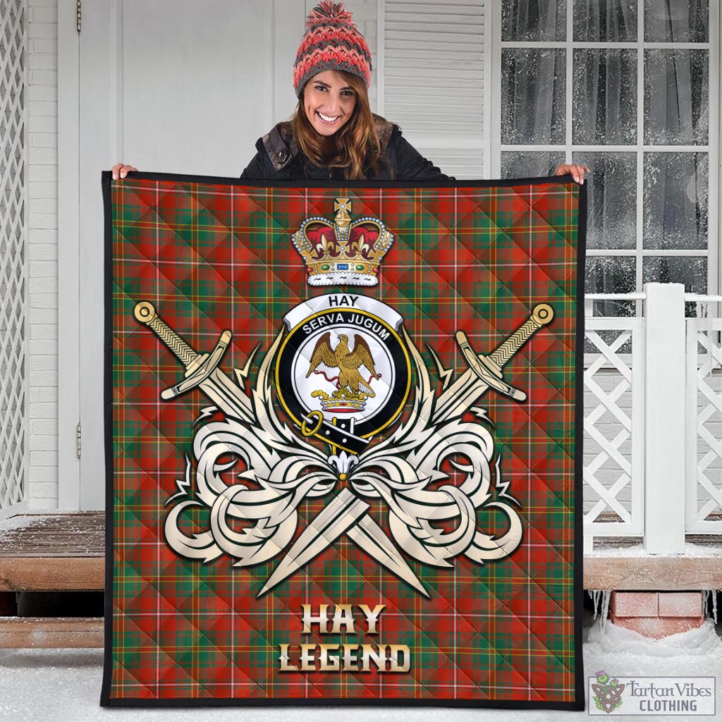 Tartan Vibes Clothing Hay Ancient Tartan Quilt with Clan Crest and the Golden Sword of Courageous Legacy