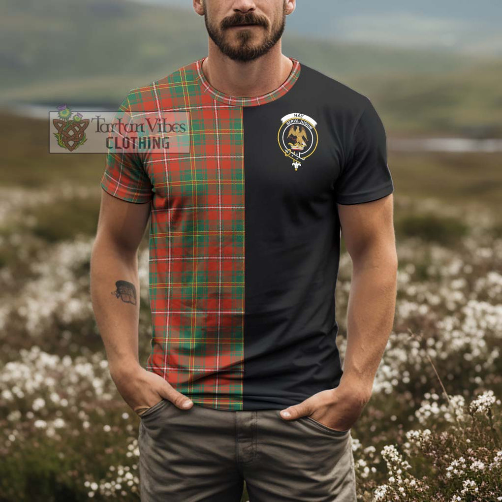 Hay Ancient Tartan T-Shirt with Family Crest and Half Of Me Style - Tartanvibesclothing Shop