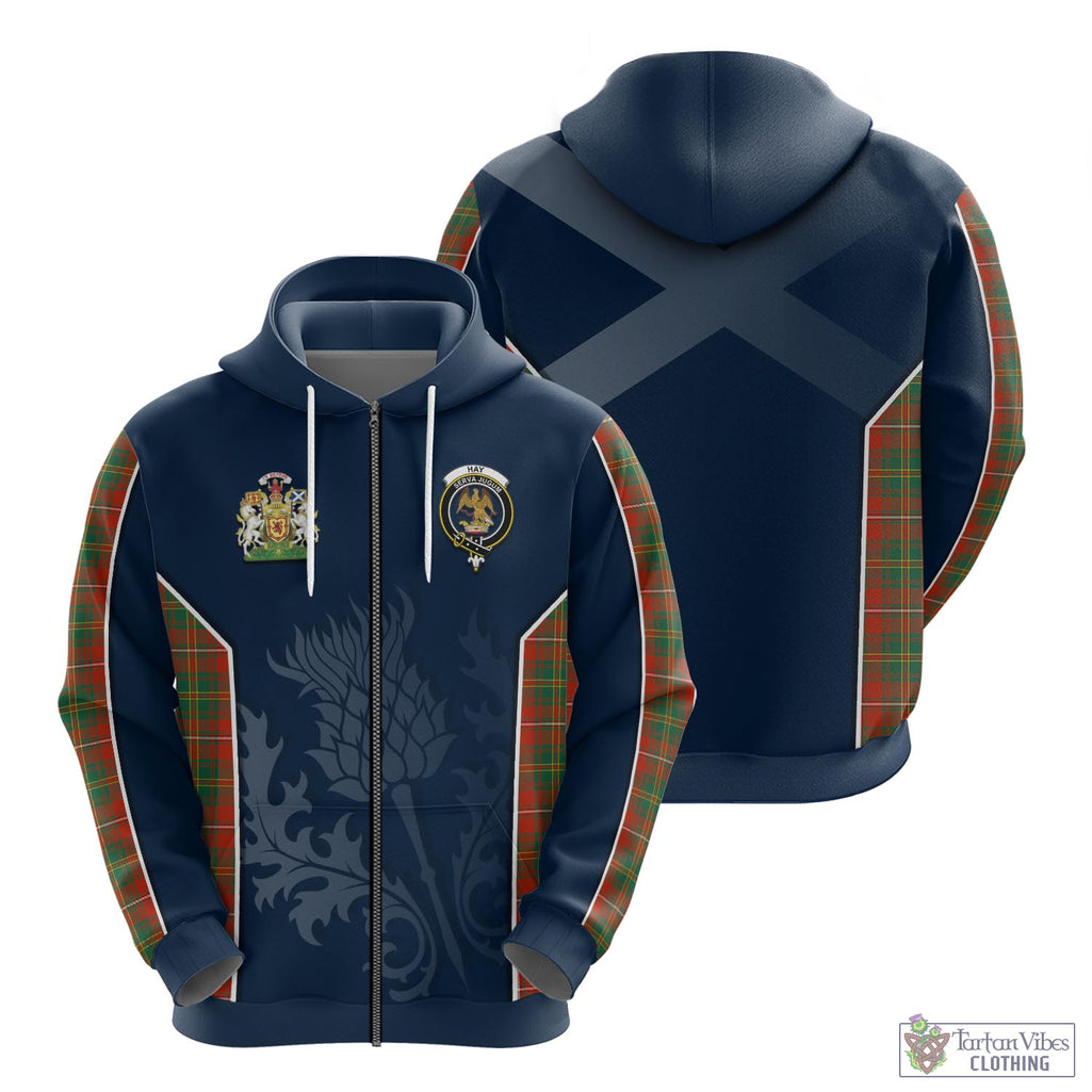 Tartan Vibes Clothing Hay Ancient Tartan Hoodie with Family Crest and Scottish Thistle Vibes Sport Style