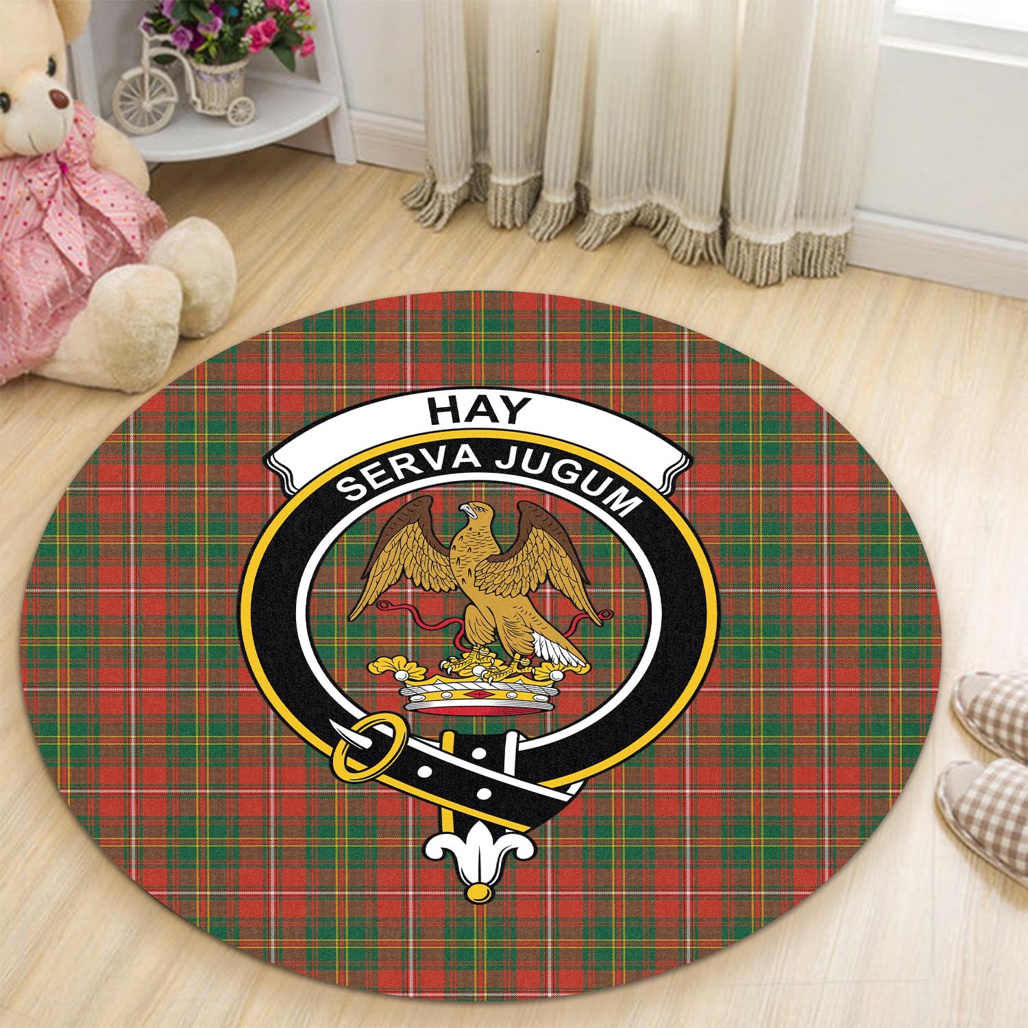 hay-ancient-tartan-round-rug-with-family-crest