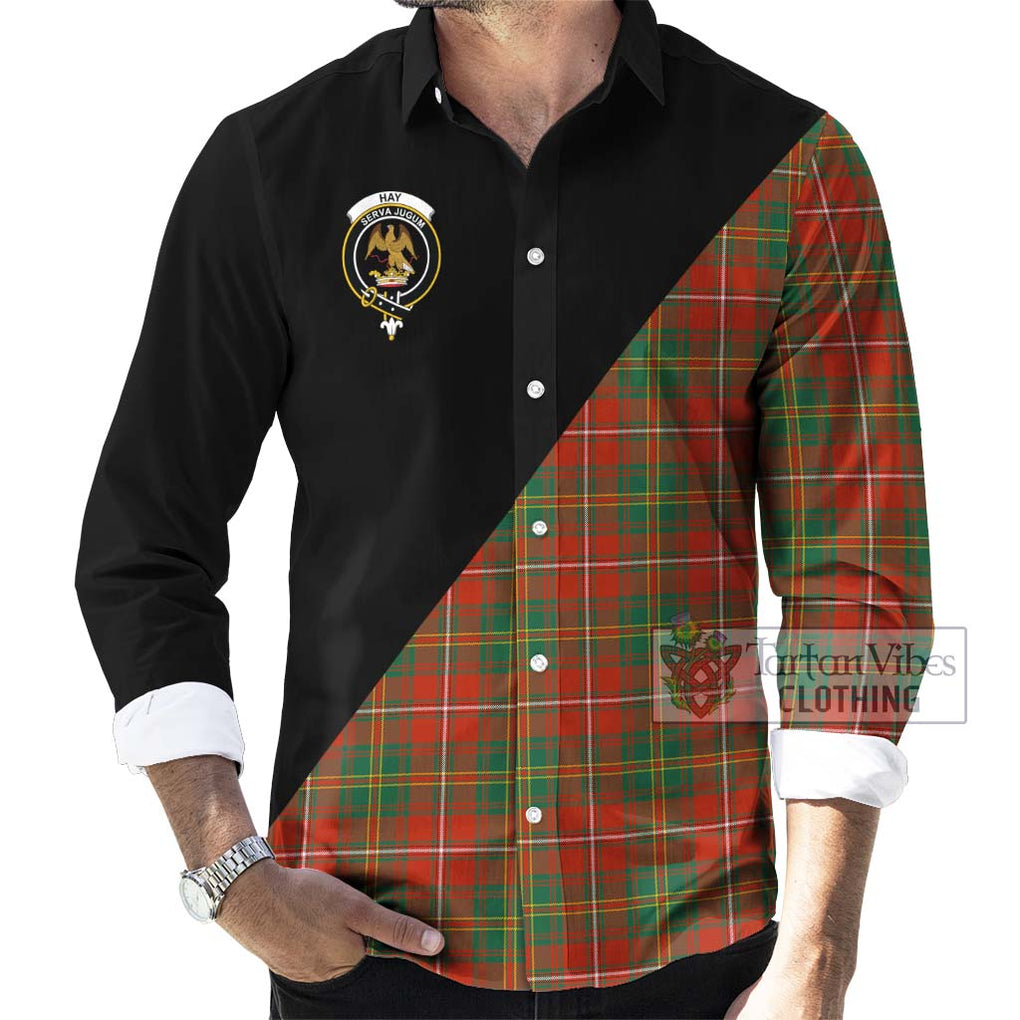 Hay Ancient Tartan Long Sleeve Button Shirt with Family Crest and Military Logo Style - Tartanvibesclothing Shop