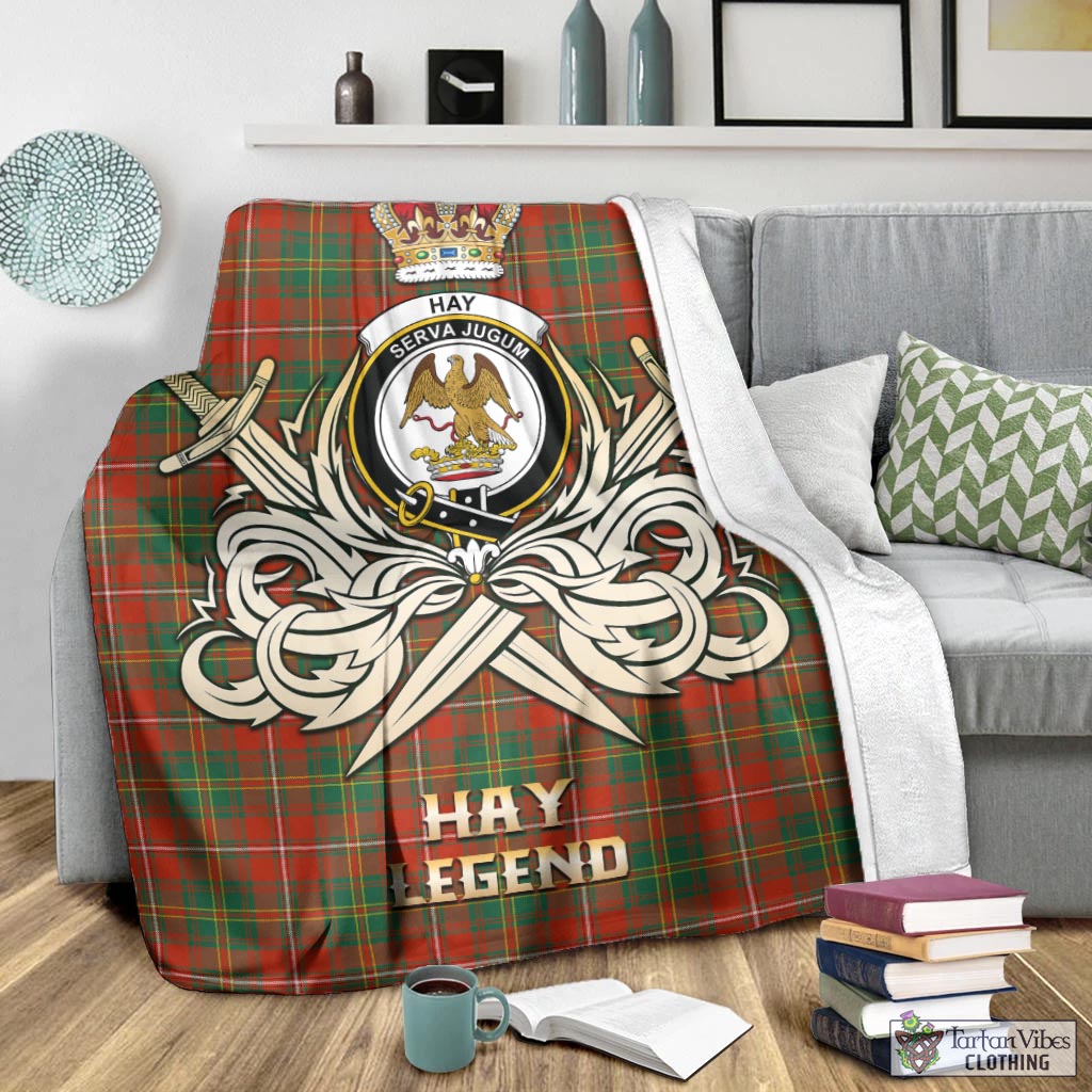 Tartan Vibes Clothing Hay Ancient Tartan Blanket with Clan Crest and the Golden Sword of Courageous Legacy