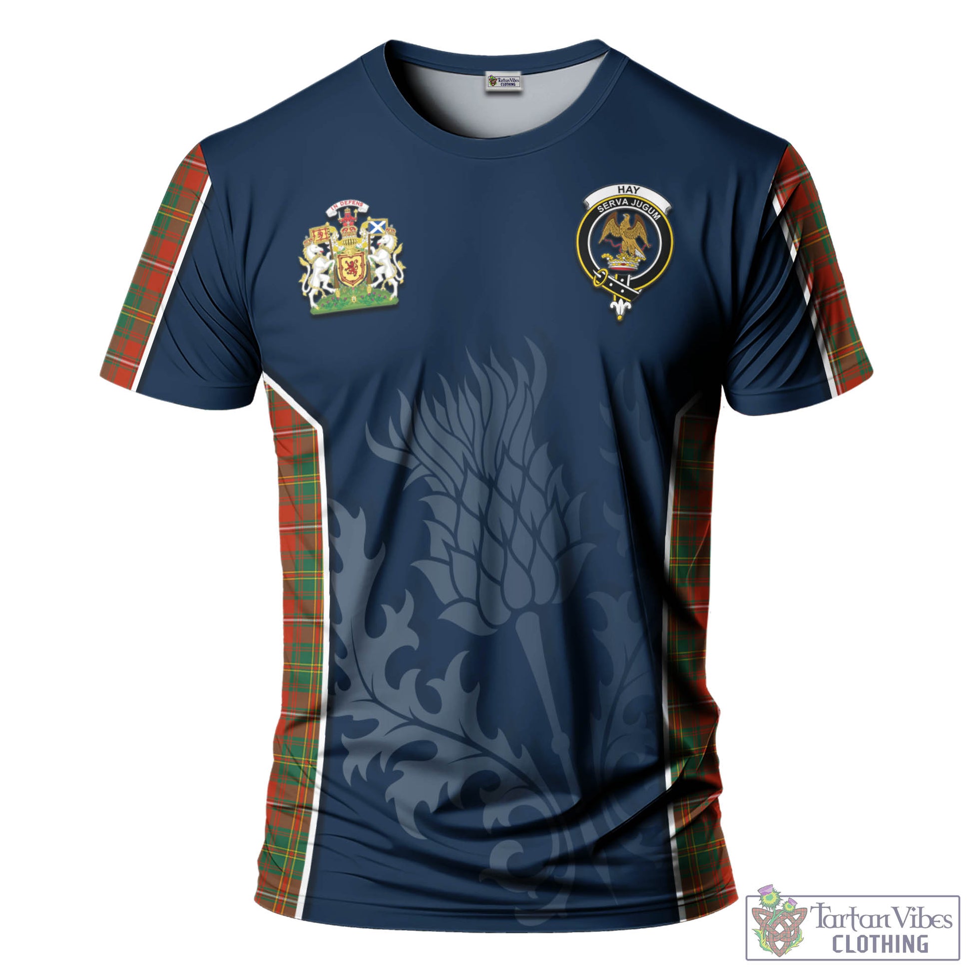 Tartan Vibes Clothing Hay Ancient Tartan T-Shirt with Family Crest and Scottish Thistle Vibes Sport Style