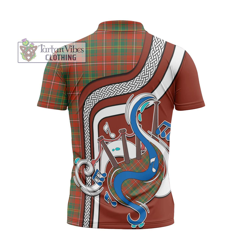 Hay Ancient Tartan Zipper Polo Shirt with Epic Bagpipe Style - Tartanvibesclothing Shop