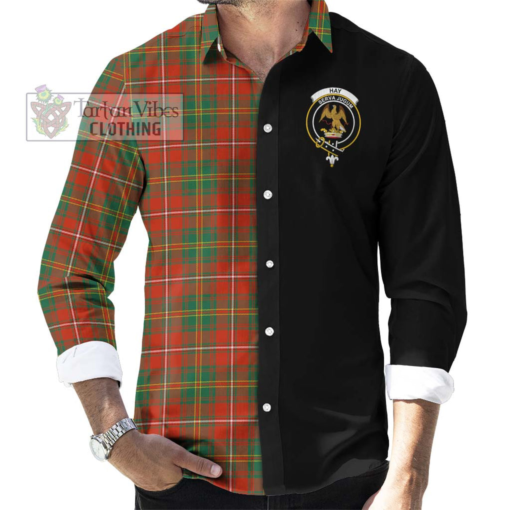 Hay Ancient Tartan Long Sleeve Button Shirt with Family Crest and Half Of Me Style - Tartanvibesclothing Shop