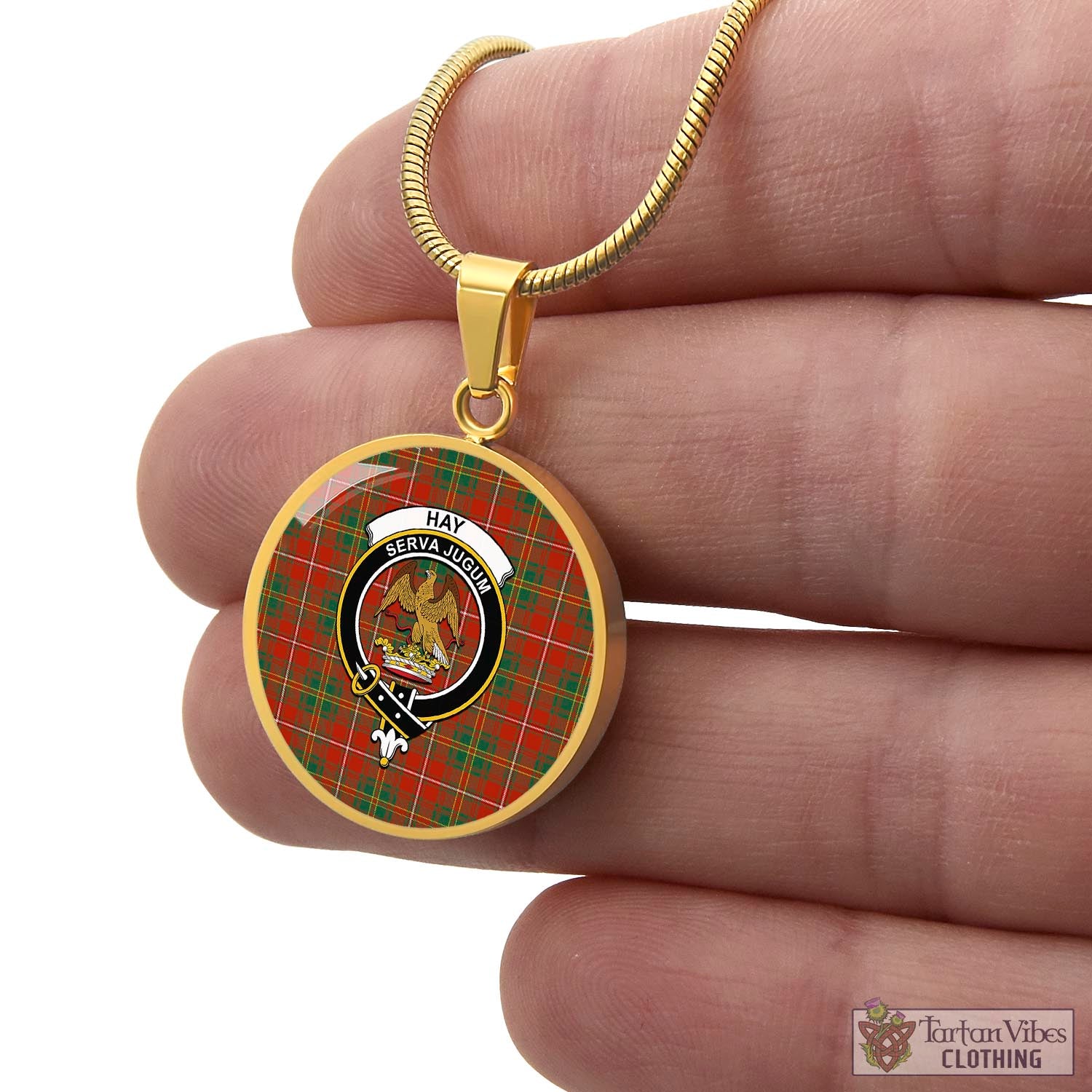 Tartan Vibes Clothing Hay Ancient Tartan Circle Necklace with Family Crest