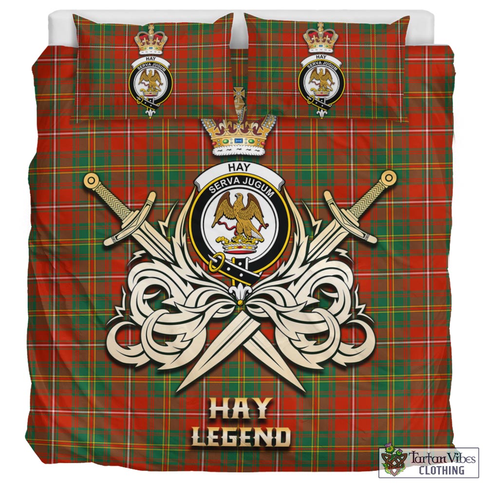 Tartan Vibes Clothing Hay Ancient Tartan Bedding Set with Clan Crest and the Golden Sword of Courageous Legacy