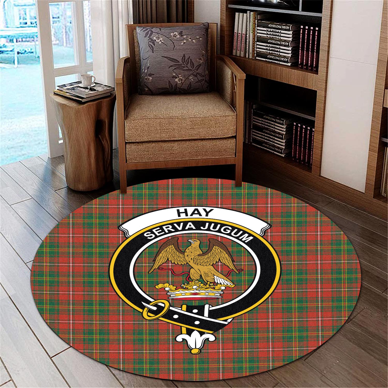 hay-ancient-tartan-round-rug-with-family-crest