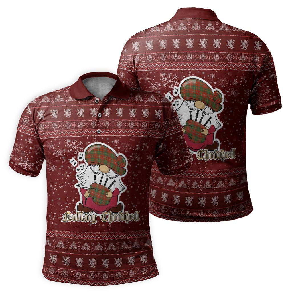 Hay Ancient Clan Christmas Family Polo Shirt with Funny Gnome Playing Bagpipes - Tartanvibesclothing