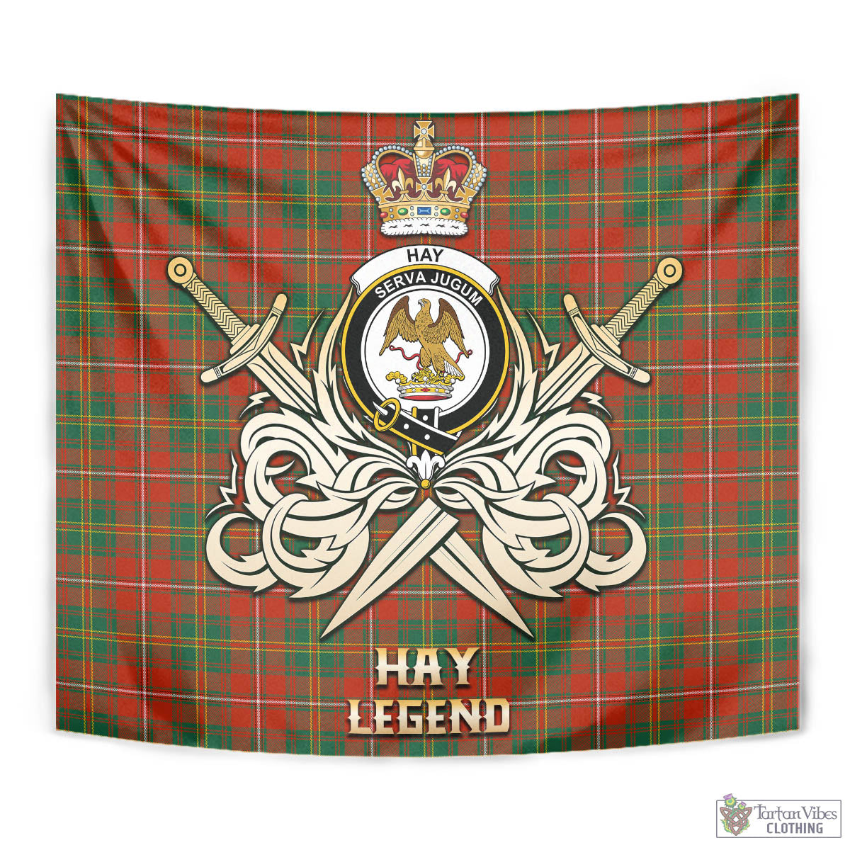 Tartan Vibes Clothing Hay Ancient Tartan Tapestry with Clan Crest and the Golden Sword of Courageous Legacy