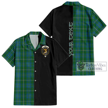 Hay Hunting Tartan Short Sleeve Button Shirt with Family Crest and Half Of Me Style