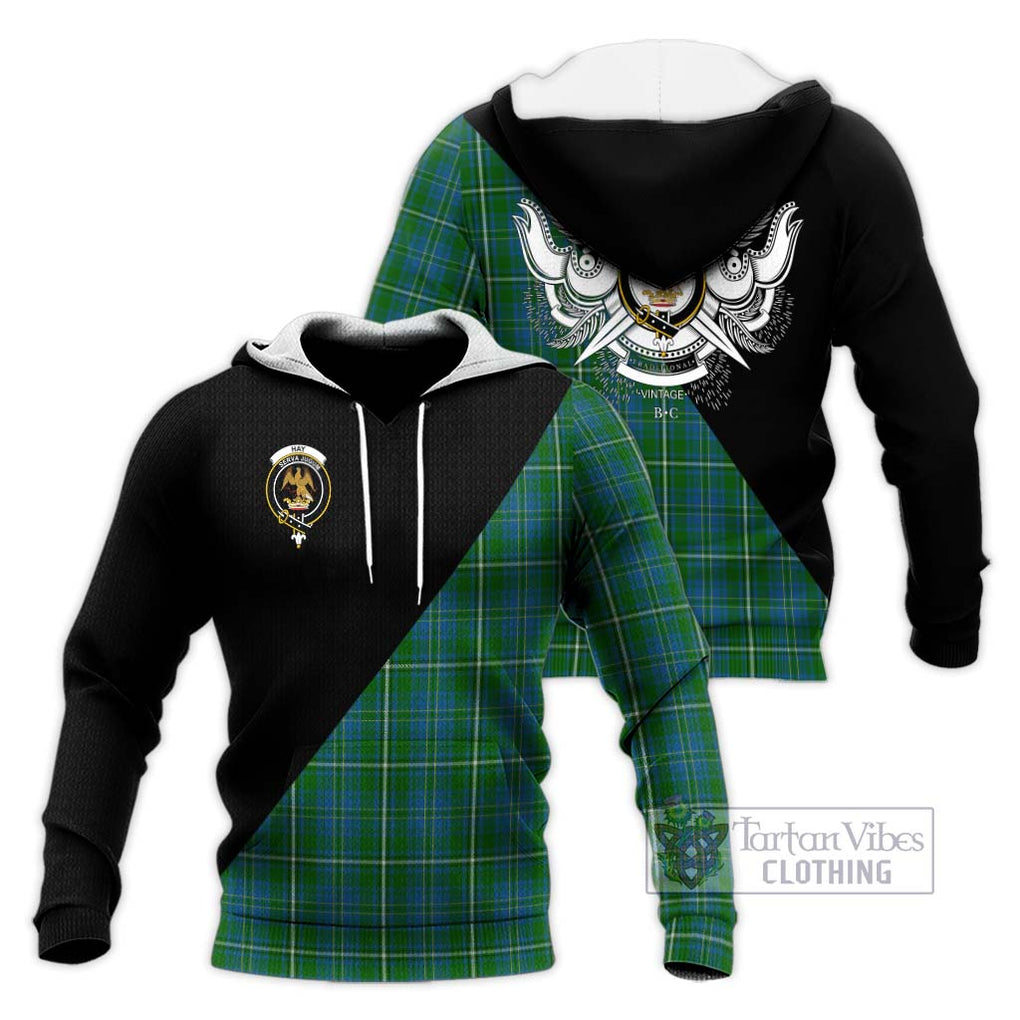 Hay Hunting Tartan Knitted Hoodie with Family Crest and Military Logo Style Unisex Knitted Pullover Hoodie - Tartanvibesclothing Shop