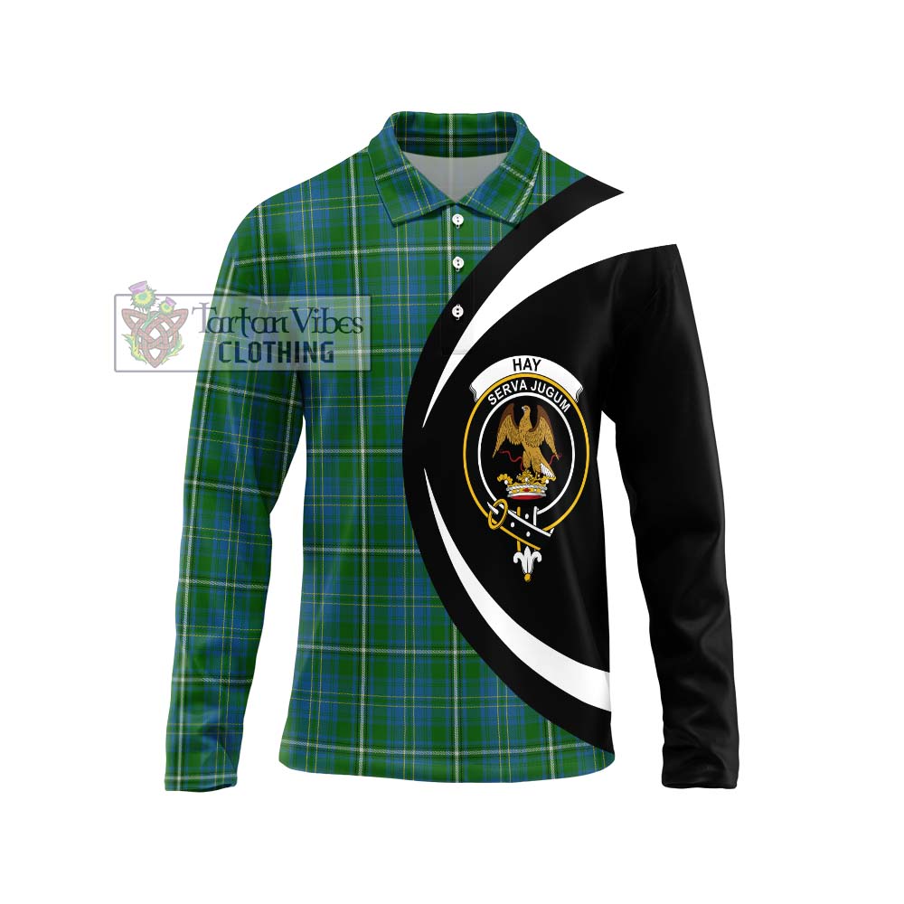 Hay Hunting Tartan Long Sleeve Polo Shirt with Family Crest Circle Style Unisex - Tartan Vibes Clothing