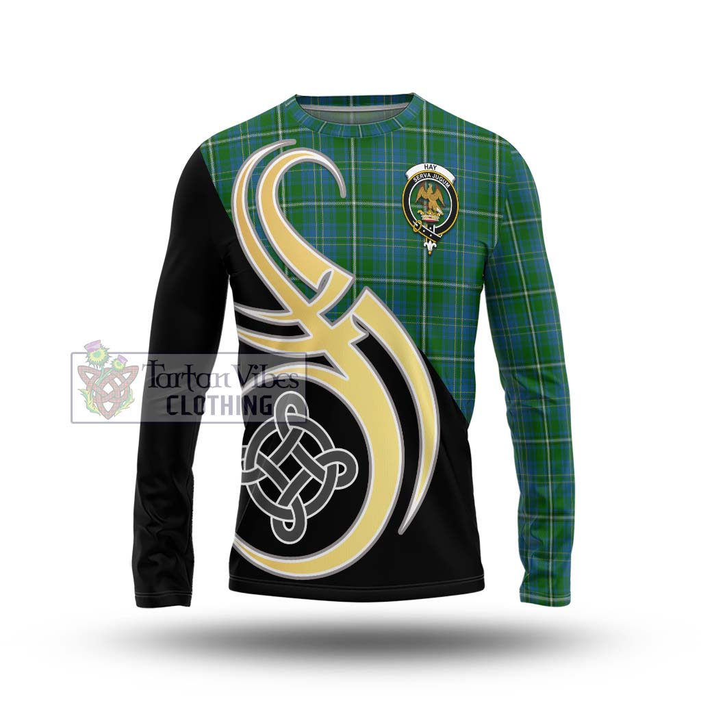 Hay Hunting Tartan Long Sleeve T-Shirt with Family Crest and Celtic Symbol Style Unisex - Tartan Vibes Clothing