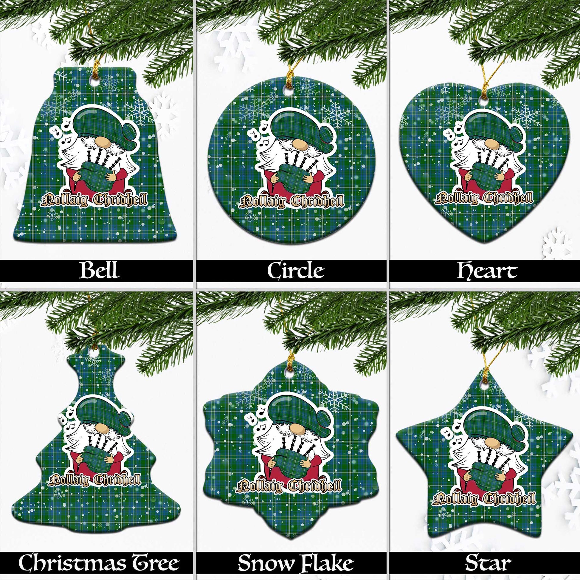 Hay Hunting Tartan Christmas Ornaments with Scottish Gnome Playing Bagpipes Ceramic - Tartanvibesclothing